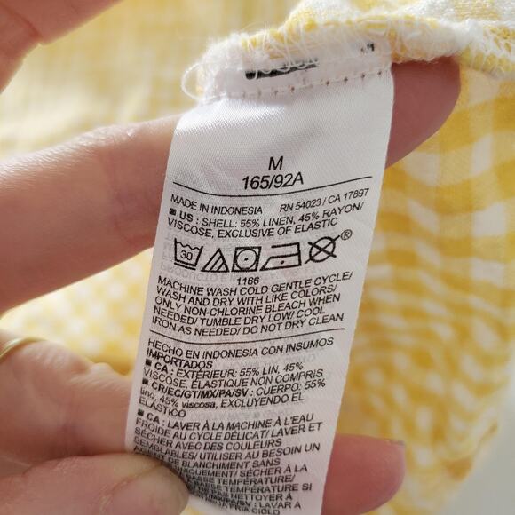 Old Navy Dress Womens Medium Yellow Gingham Linen Smocked Cottagecore Coquette - Picture 8 of 10